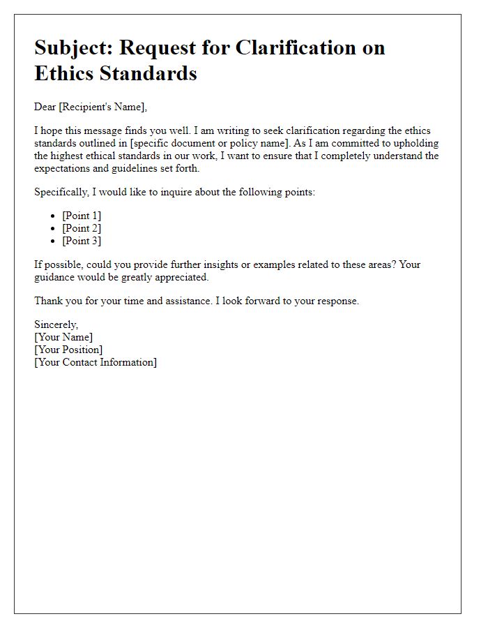 Letter template of seeking clarification on ethics standards