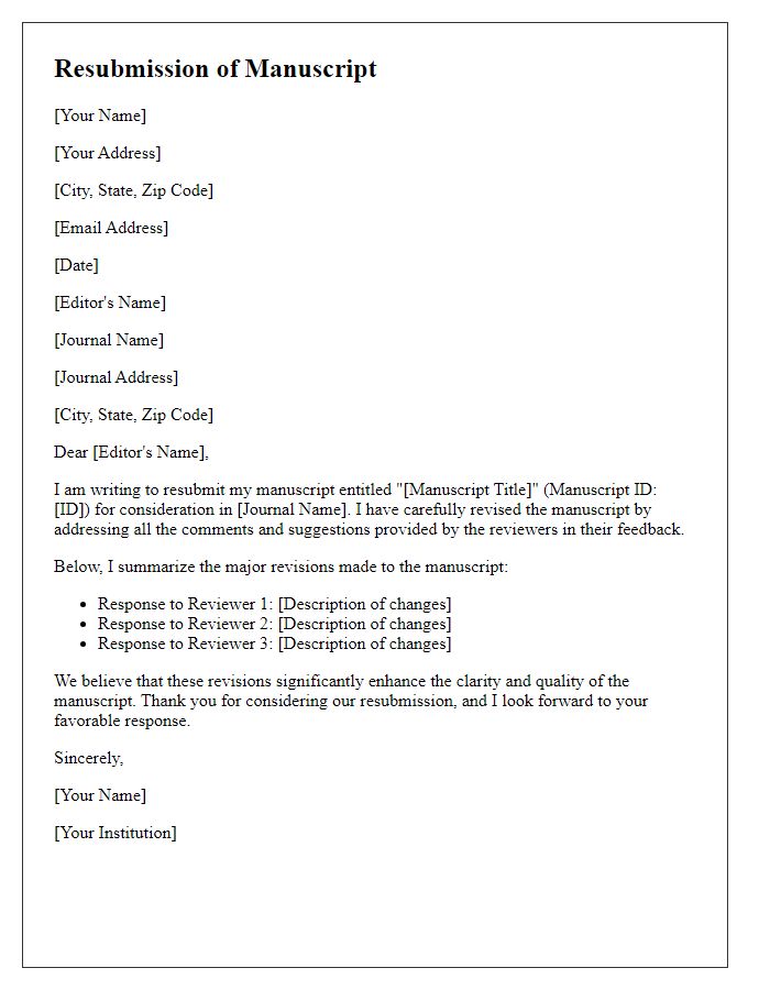 Letter template of journal resubmission inspiration and advisory