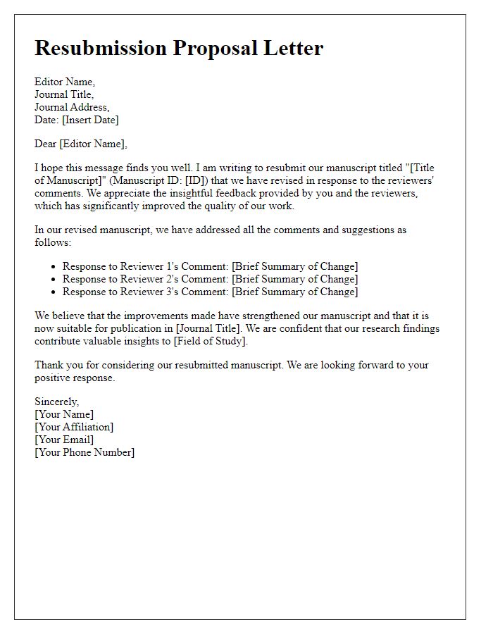 Letter template of journal resubmission proposal and confidence