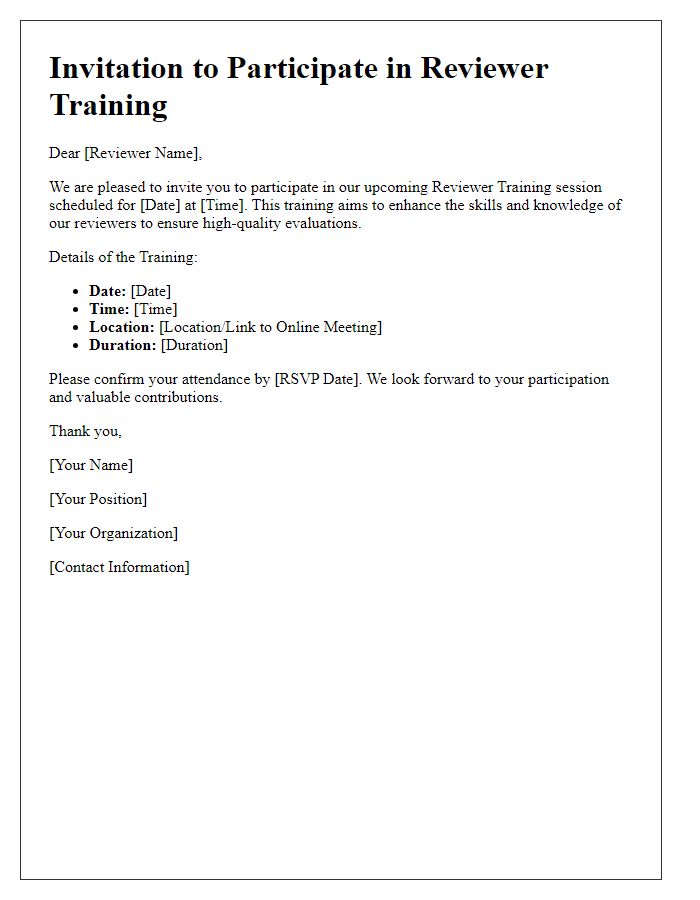 Letter template of Invitation to Participate in Reviewer Training