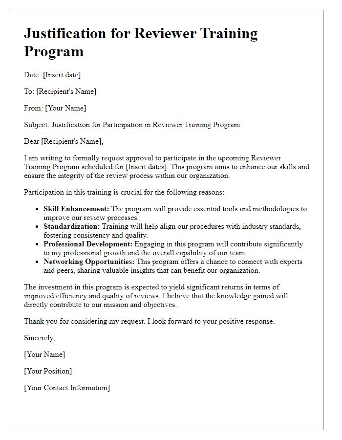 Letter template of Justification for Reviewer Training Program