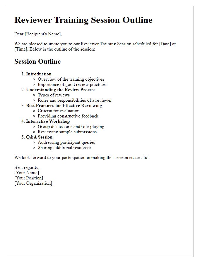 Letter template of Outline for Reviewer Training Session