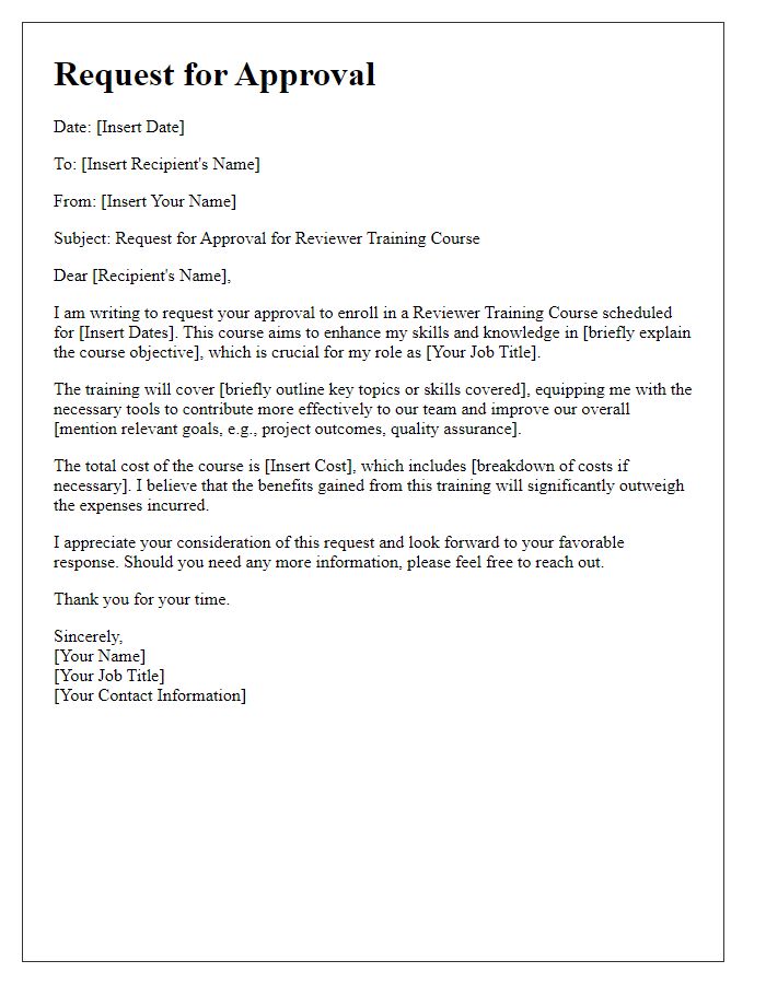 Letter template of Request for Approval: Reviewer Training Course