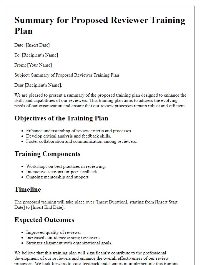 Letter template of Summary for Proposed Reviewer Training Plan