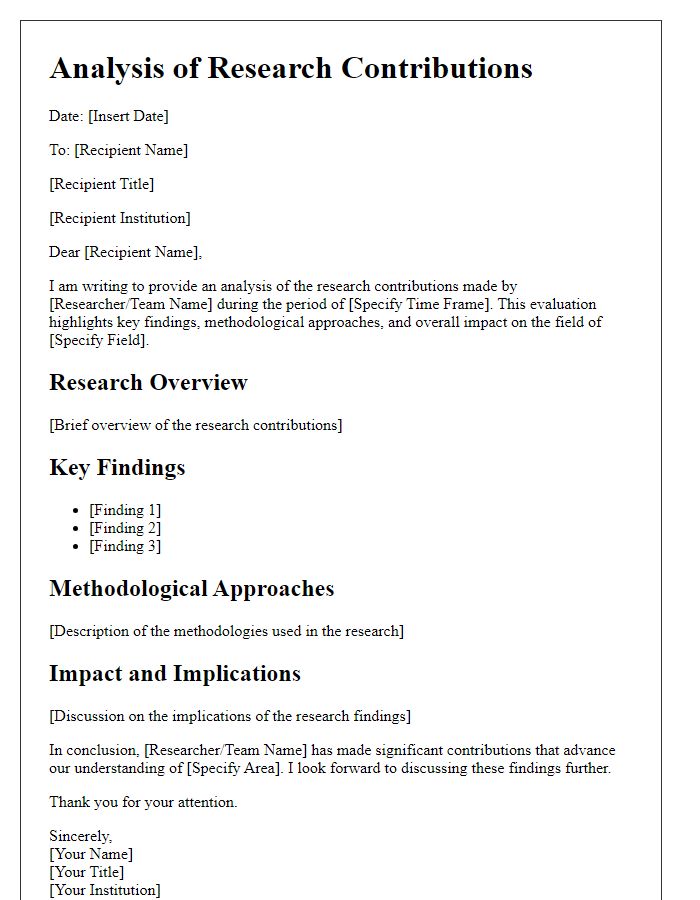 Letter template of analysis on research contributions