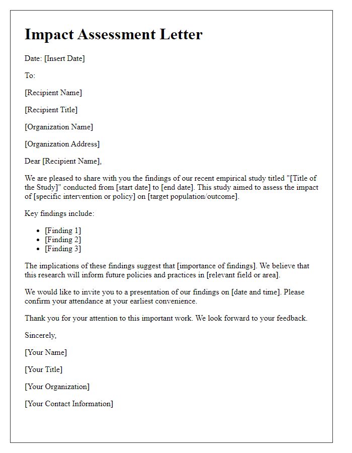 Letter template of empirical study impact assessment