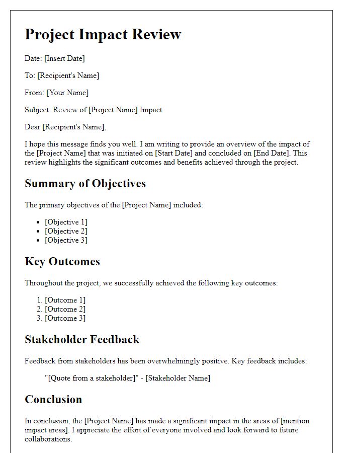 Letter template of project impact review