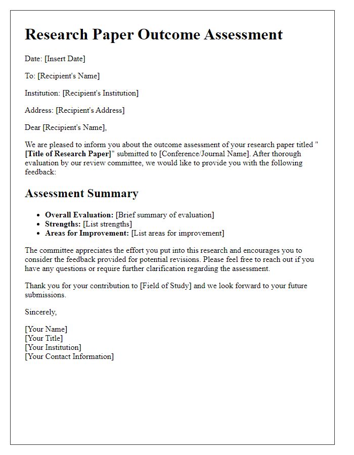 Letter template of research paper outcome assessment