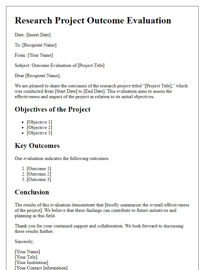 Letter template of research project outcome evaluation