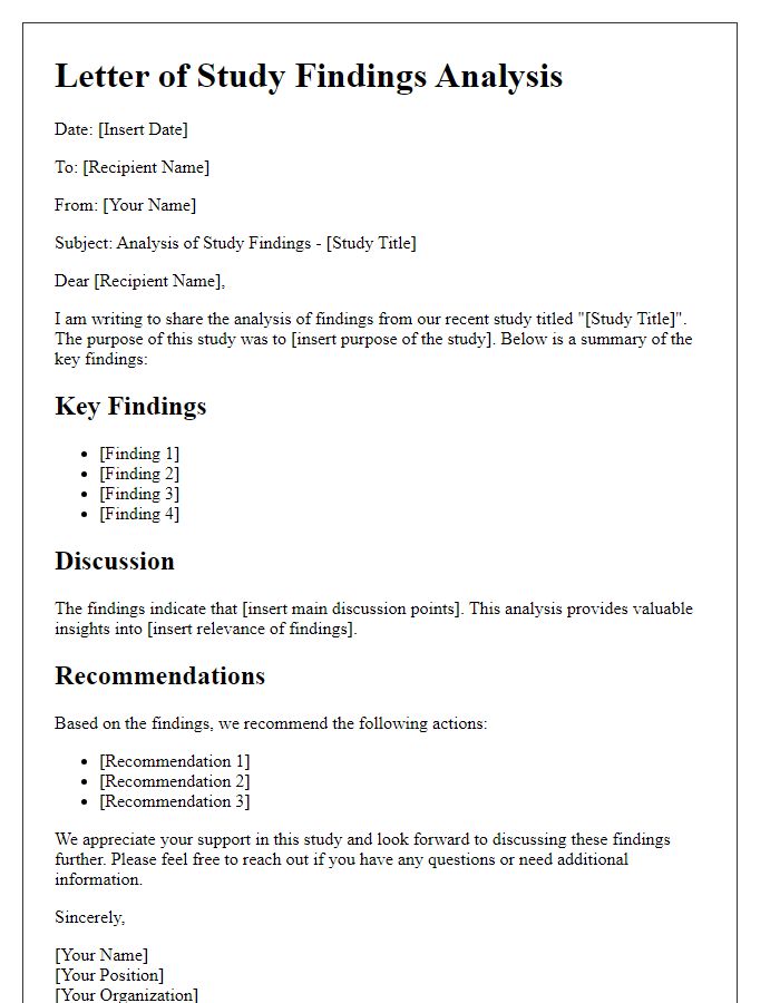 Letter template of study findings analysis