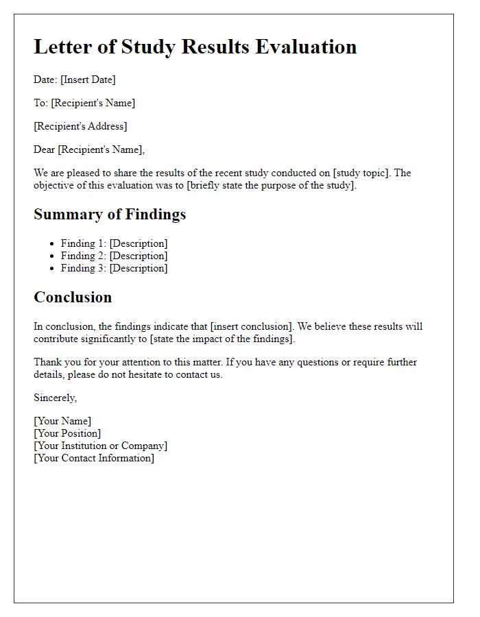 Letter template of study results evaluation