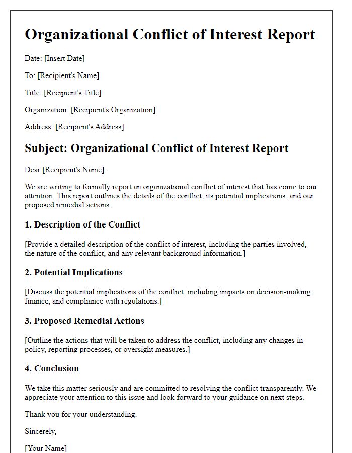 Letter template of Organizational Conflict of Interest Report