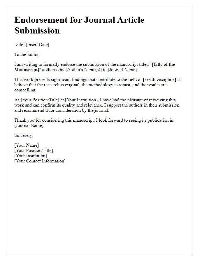 Letter template of journal article submission endorsement.