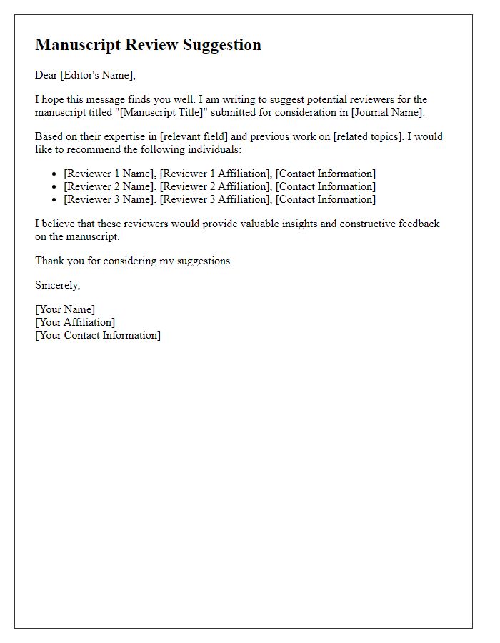 Letter template of manuscript review suggestion.