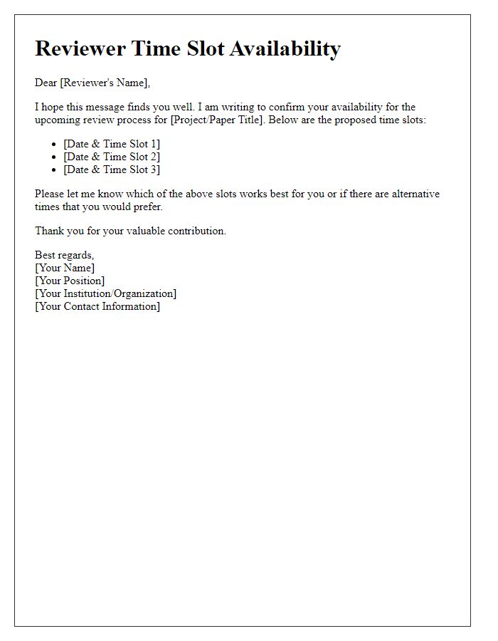 Letter template of Reviewer's Time Slot Availability