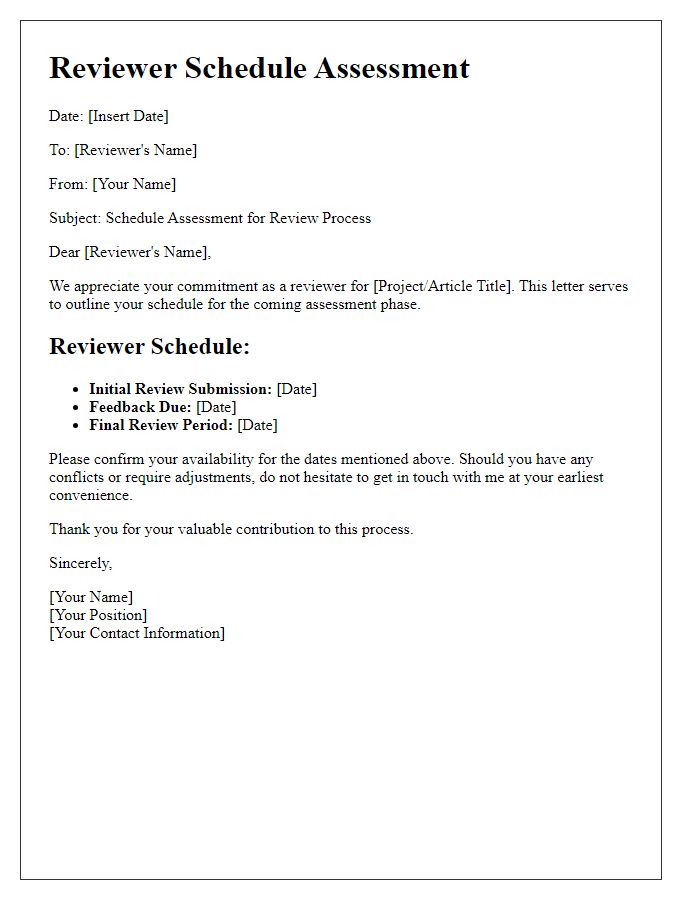 Letter template of Reviewer Schedule Assessment