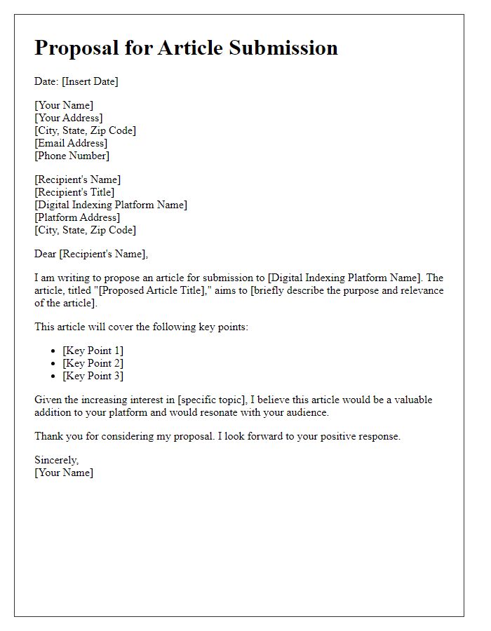 Letter template of proposal for article submission to digital indexing platform