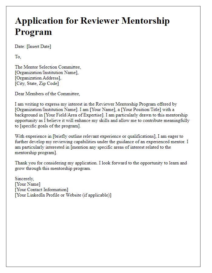 Letter template of application for reviewer mentorship program