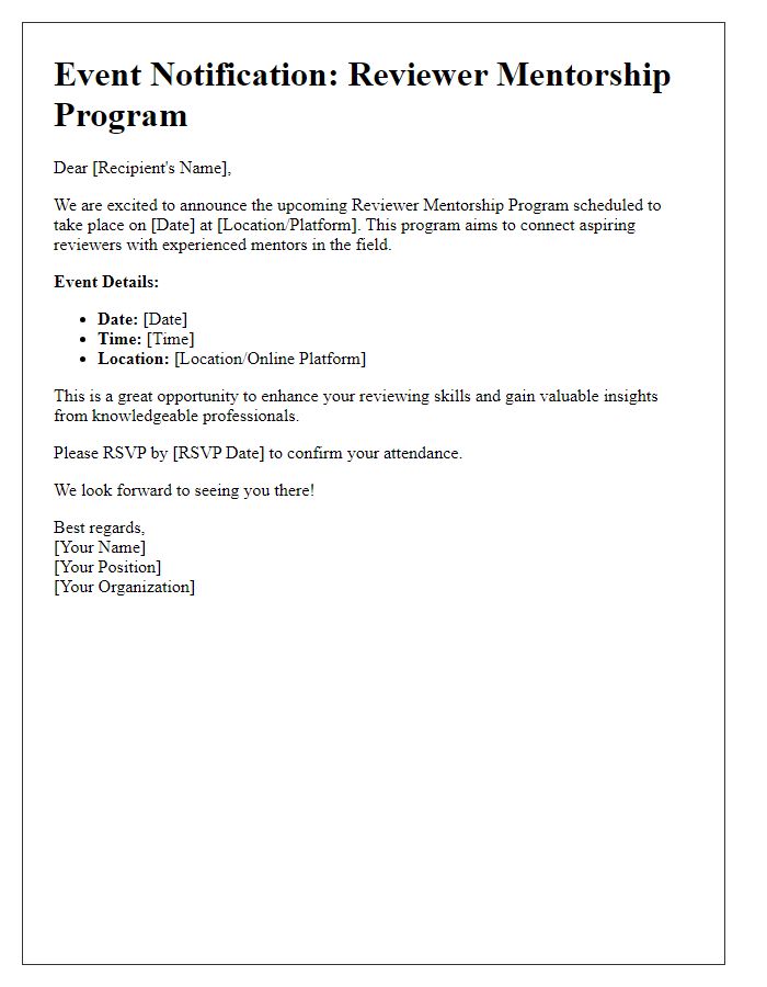 Letter template of event notification for reviewer mentorship program