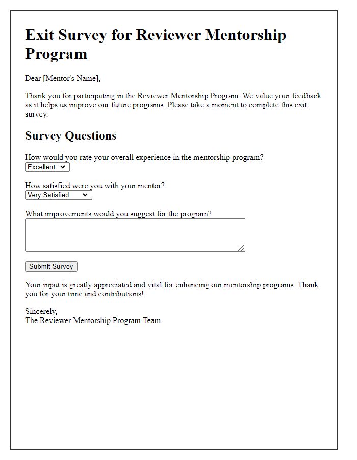 Letter template of exit survey for reviewer mentorship program