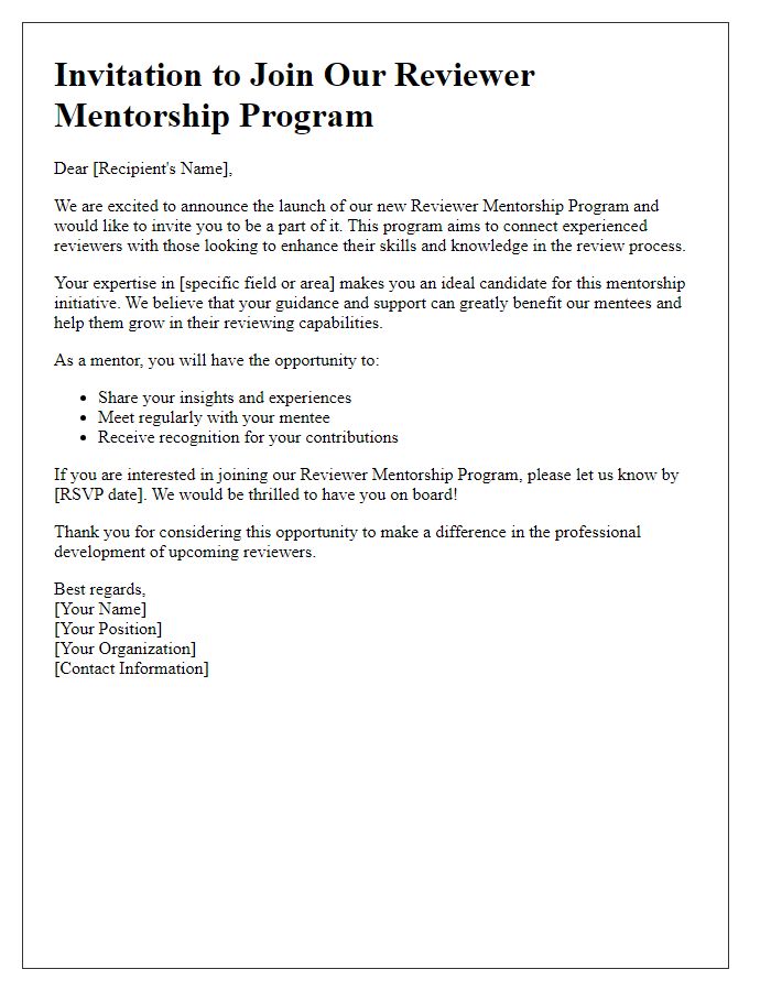 Letter template of invitation to join reviewer mentorship program