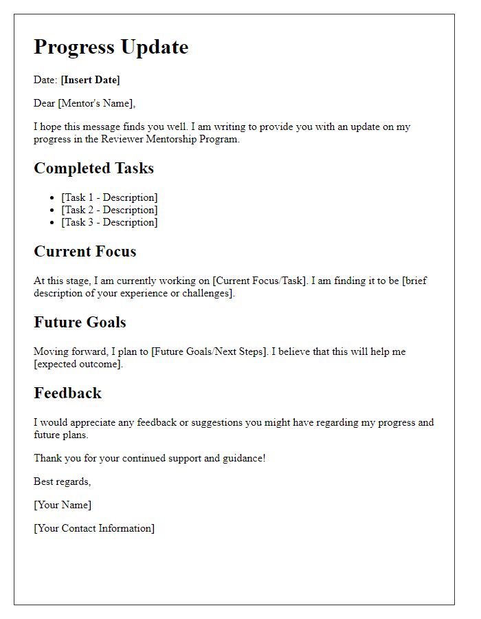 Letter template of progress update for reviewer mentorship program