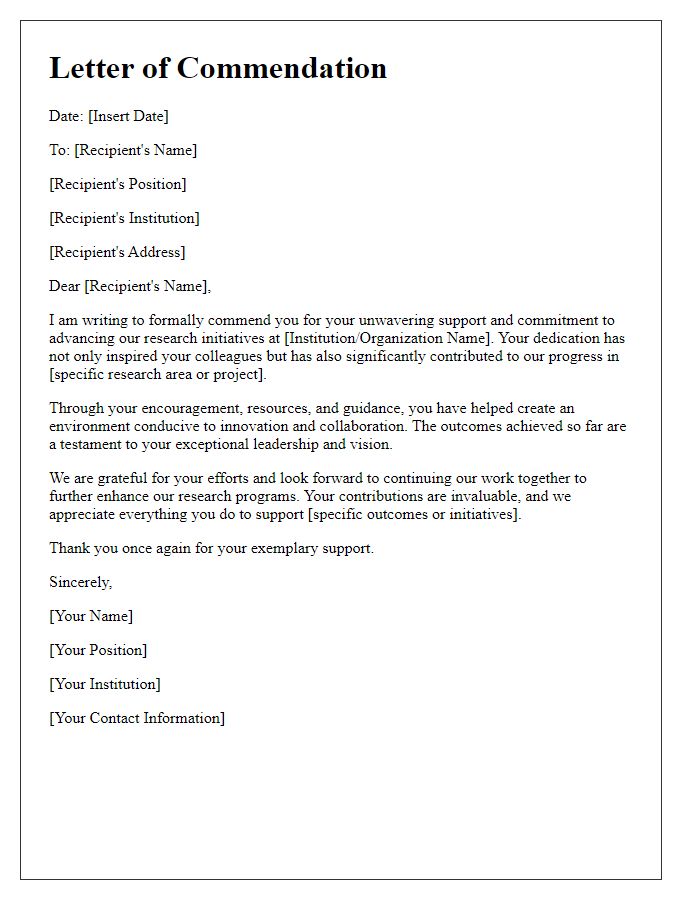 Letter template of commendation for backing research initiatives