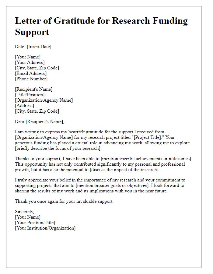 Letter template of gratitude for research funding support