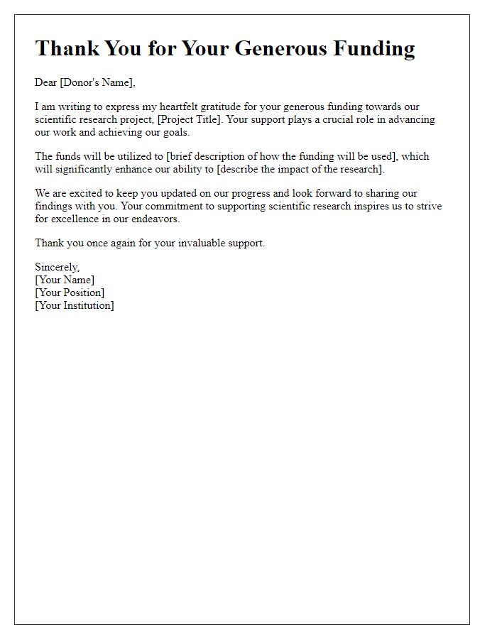 Letter template of thanks for funding towards scientific research