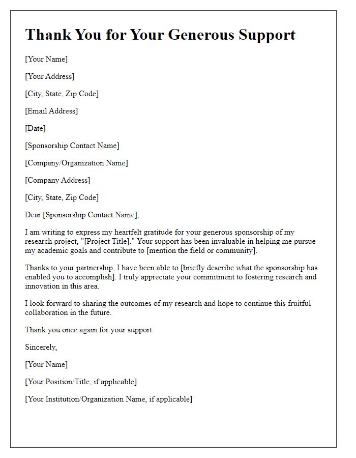 Letter template of thanks for research sponsorship