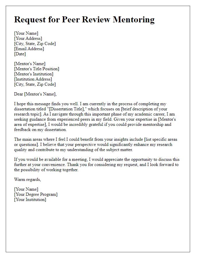 Letter template of peer review mentoring request for dissertation support.