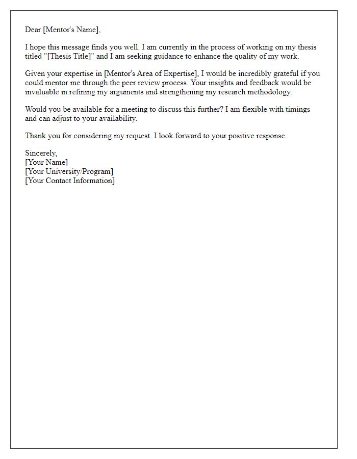 Letter template of peer review mentoring request for thesis guidance.