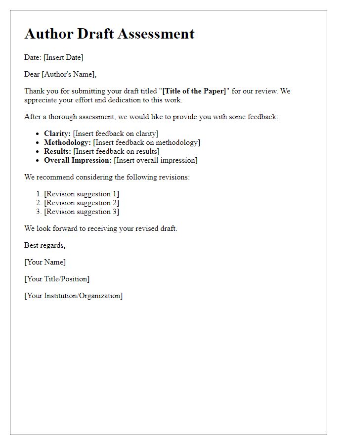 Letter template of author draft assessment