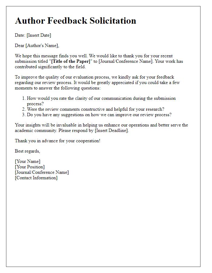 Letter template of author feedback solicitation