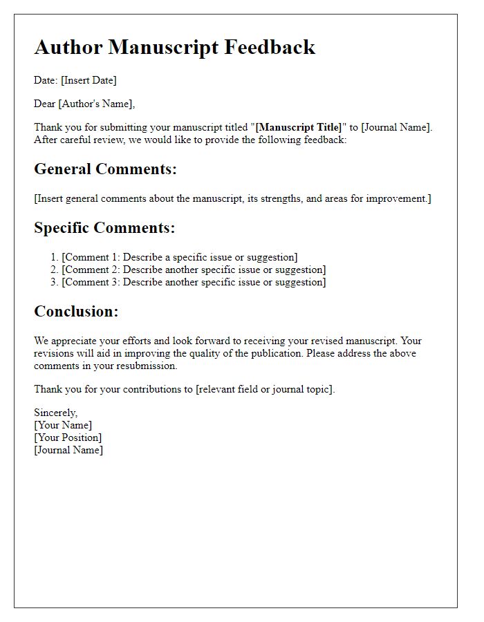 Letter template of author manuscript feedback