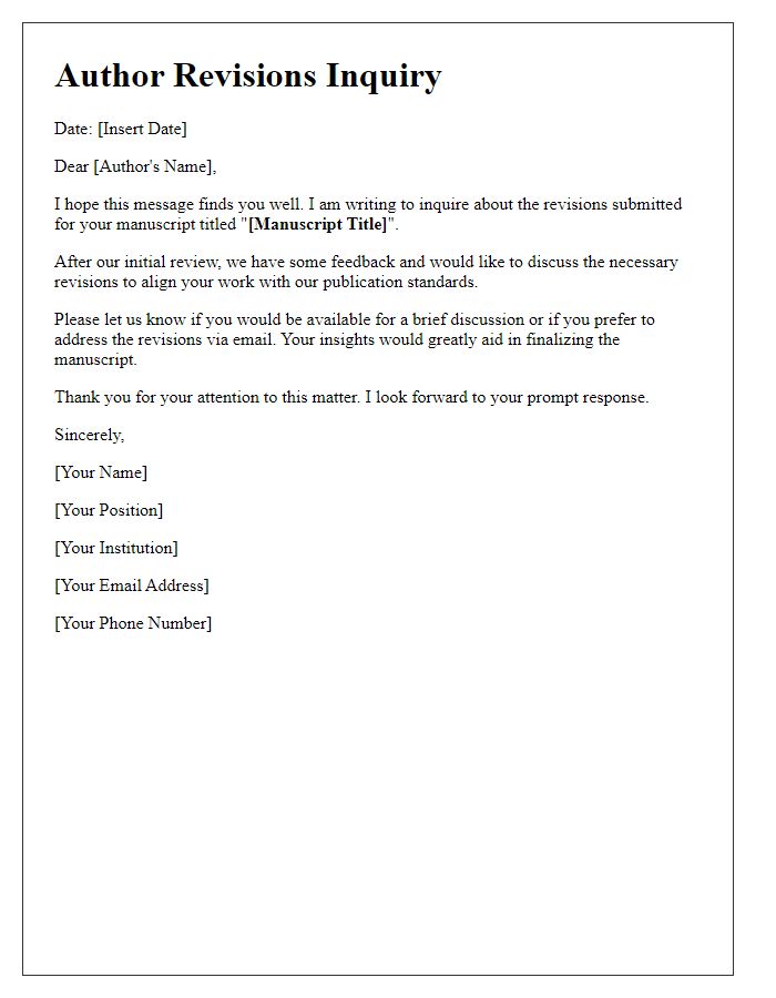 Letter template of author revisions inquiry