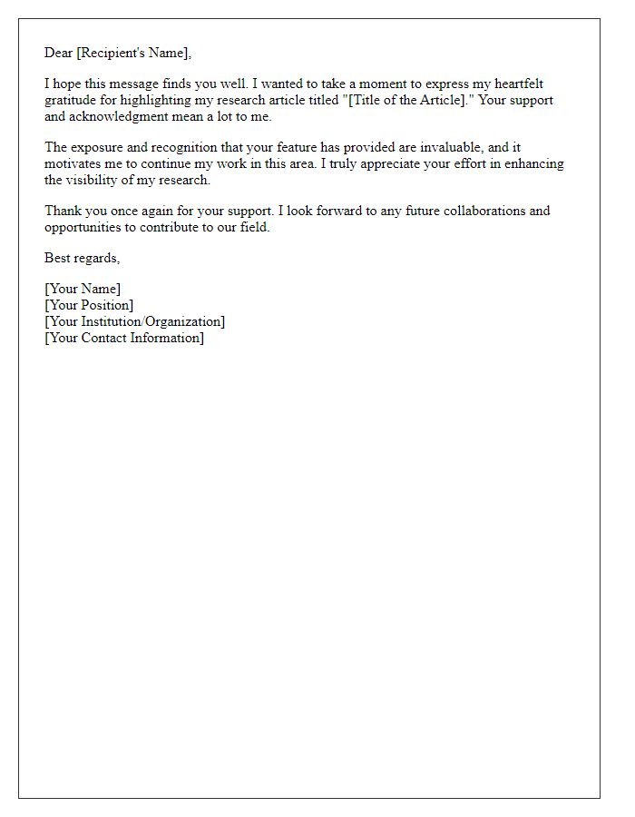 Letter template of thanks for highlighting research article