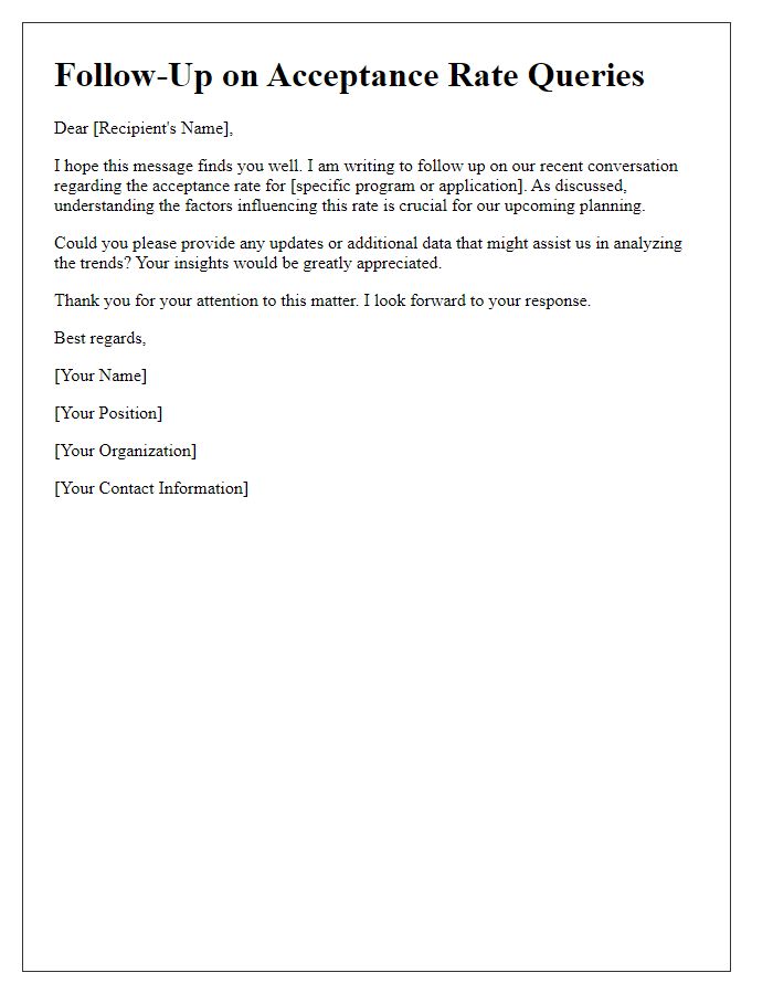 Letter template of Follow-Up on Acceptance Rate Queries