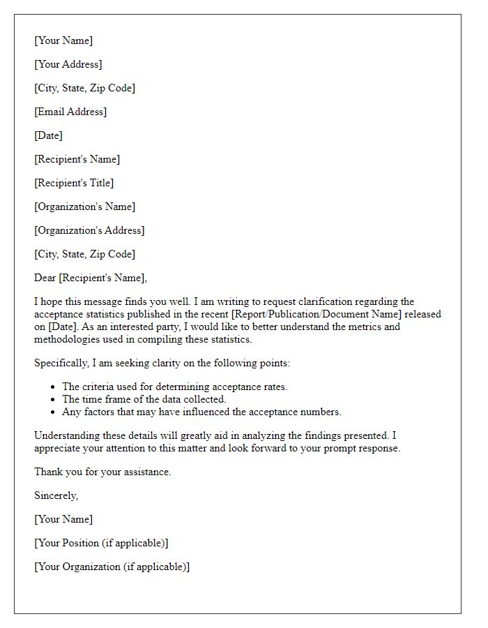 Letter template of Request for Clarification on Acceptance Statistics