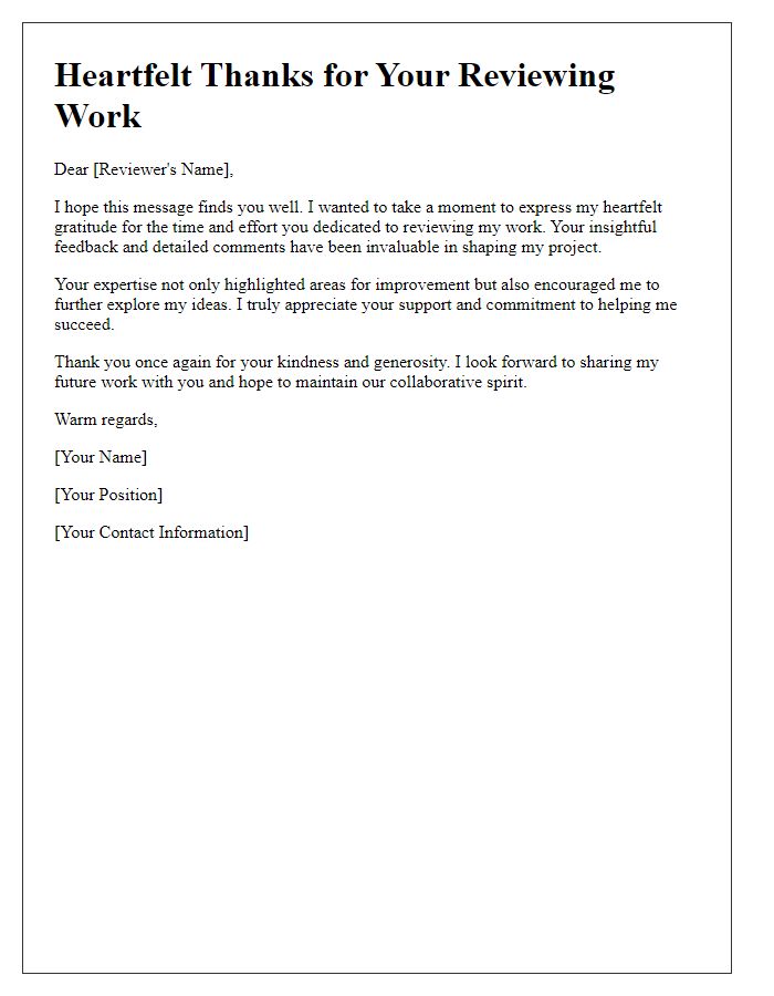 Letter template of heartfelt thanks for your reviewing work