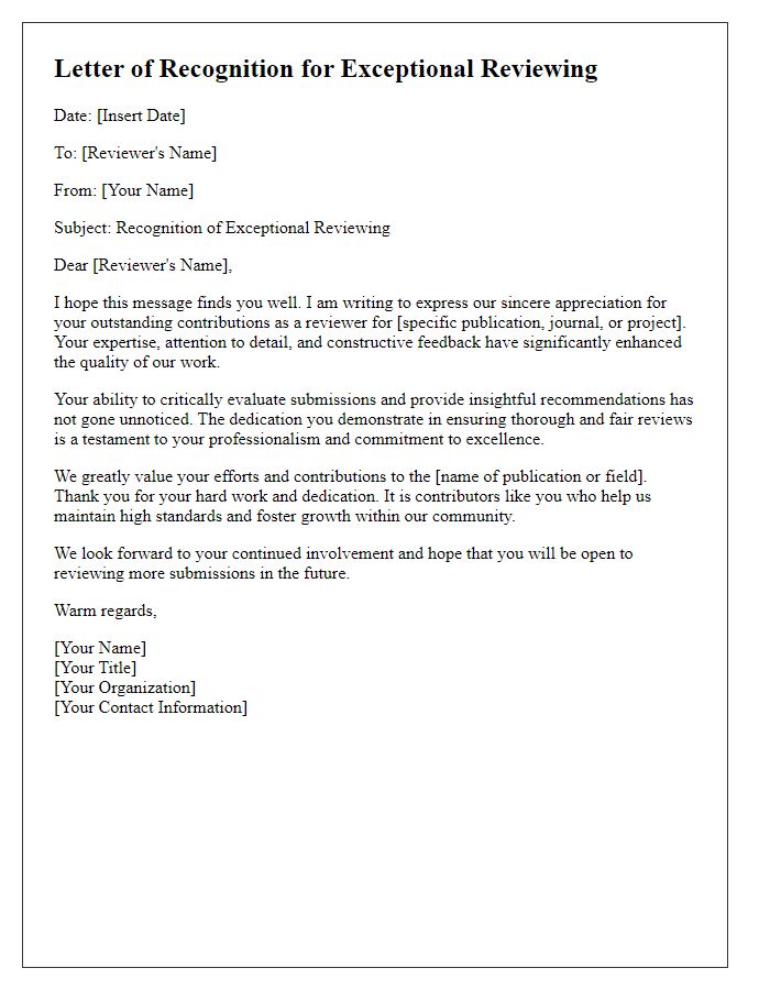 Letter template of recognition for exceptional reviewing