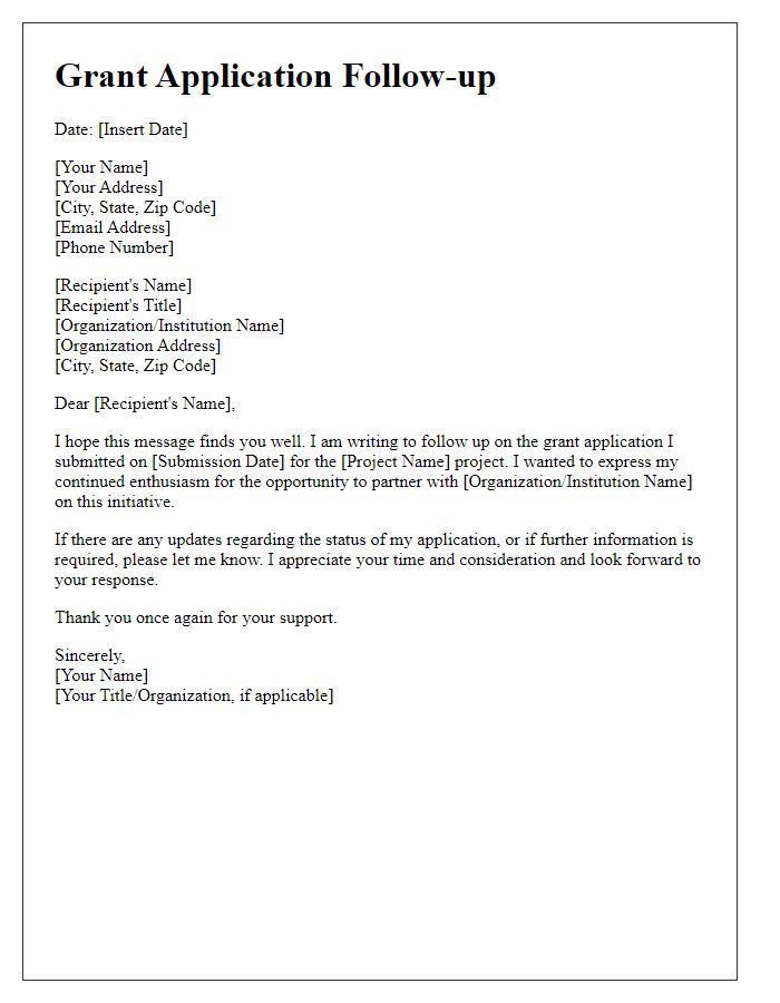 Letter template of grant application follow-up