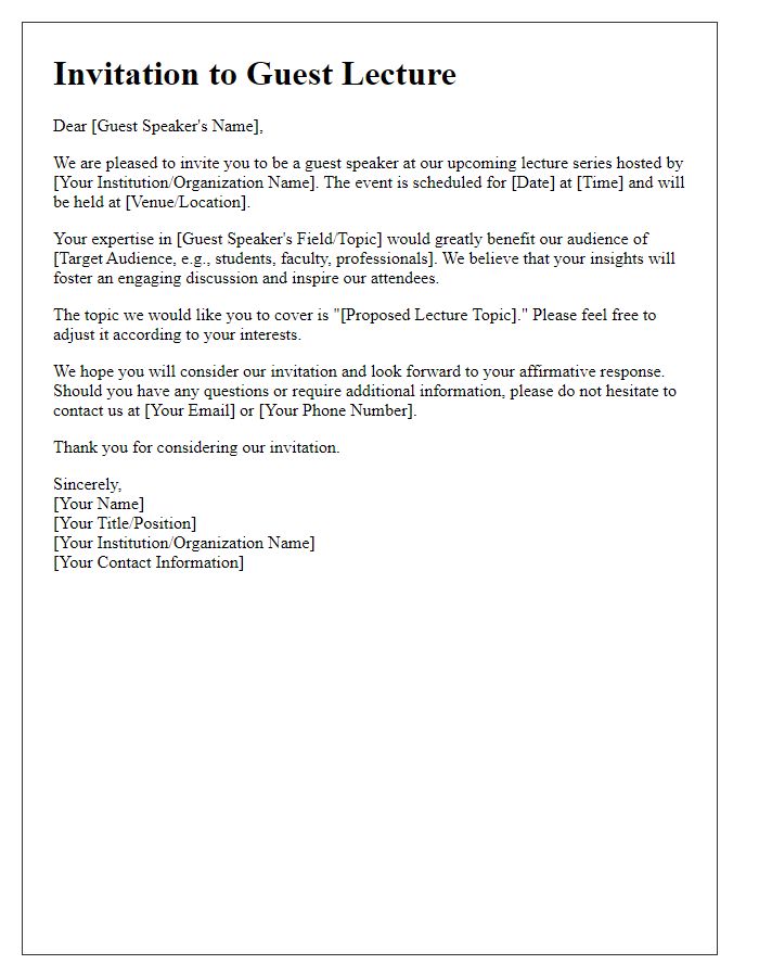 Letter template of guest lecture invitation