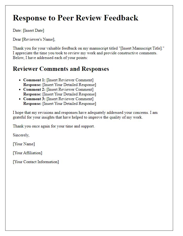 Letter template of peer review feedback response