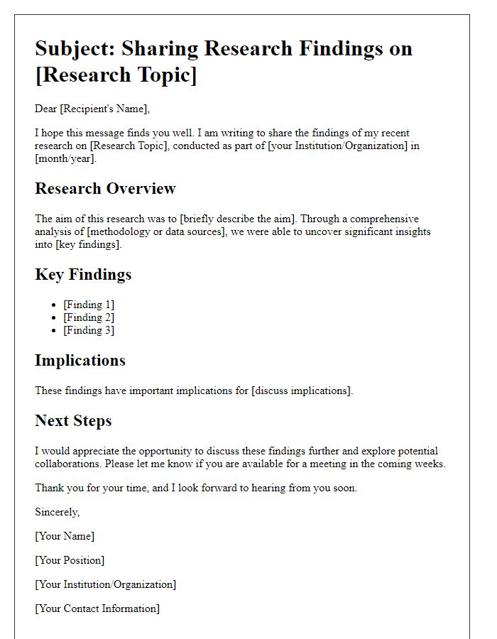 Letter template of research findings sharing