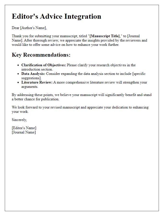 Letter template of editor's advice integration