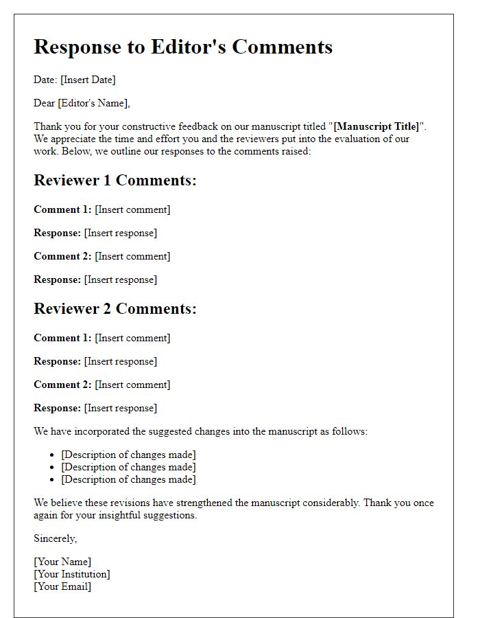Letter template of editor's comments response