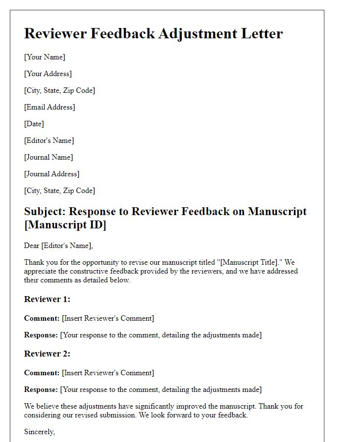 Letter template of reviewer feedback adjustment