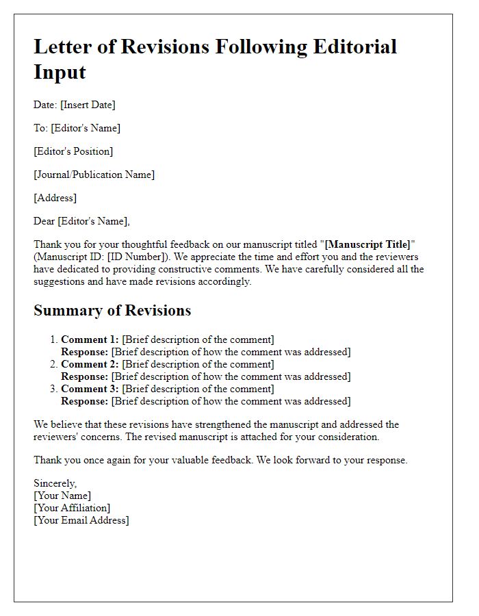 Letter template of revisions following editorial input