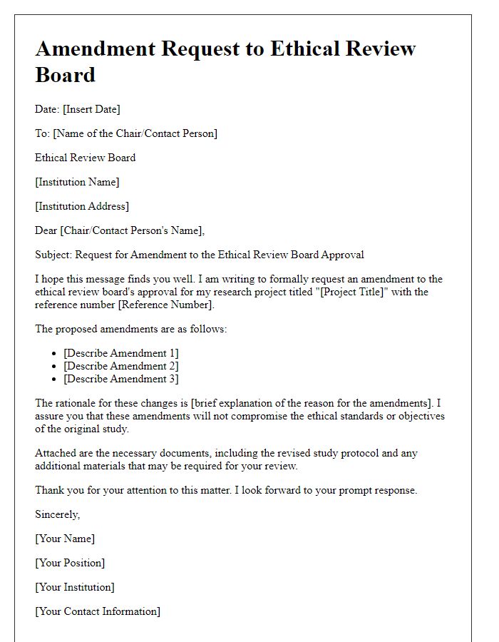 Letter template of ethical review board amendment request